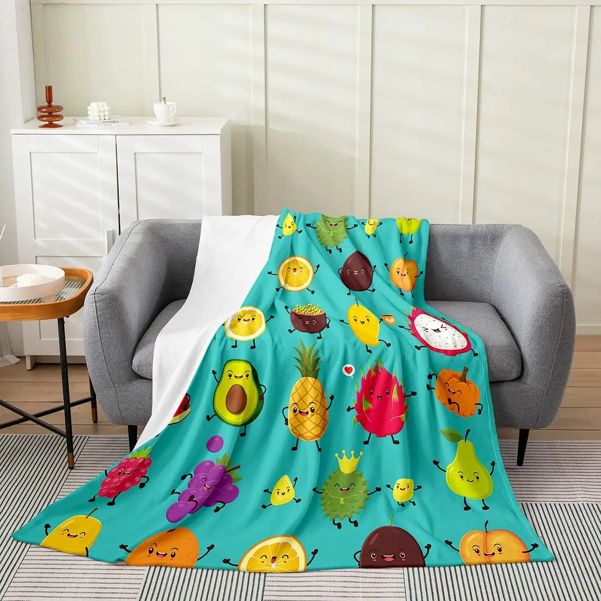 

Blanket Grape Orange Strawberry Pattern Flannel Blanket Soft Lightweight for Bed Sofa Couch King Queen Size Fresh Fruits Throw