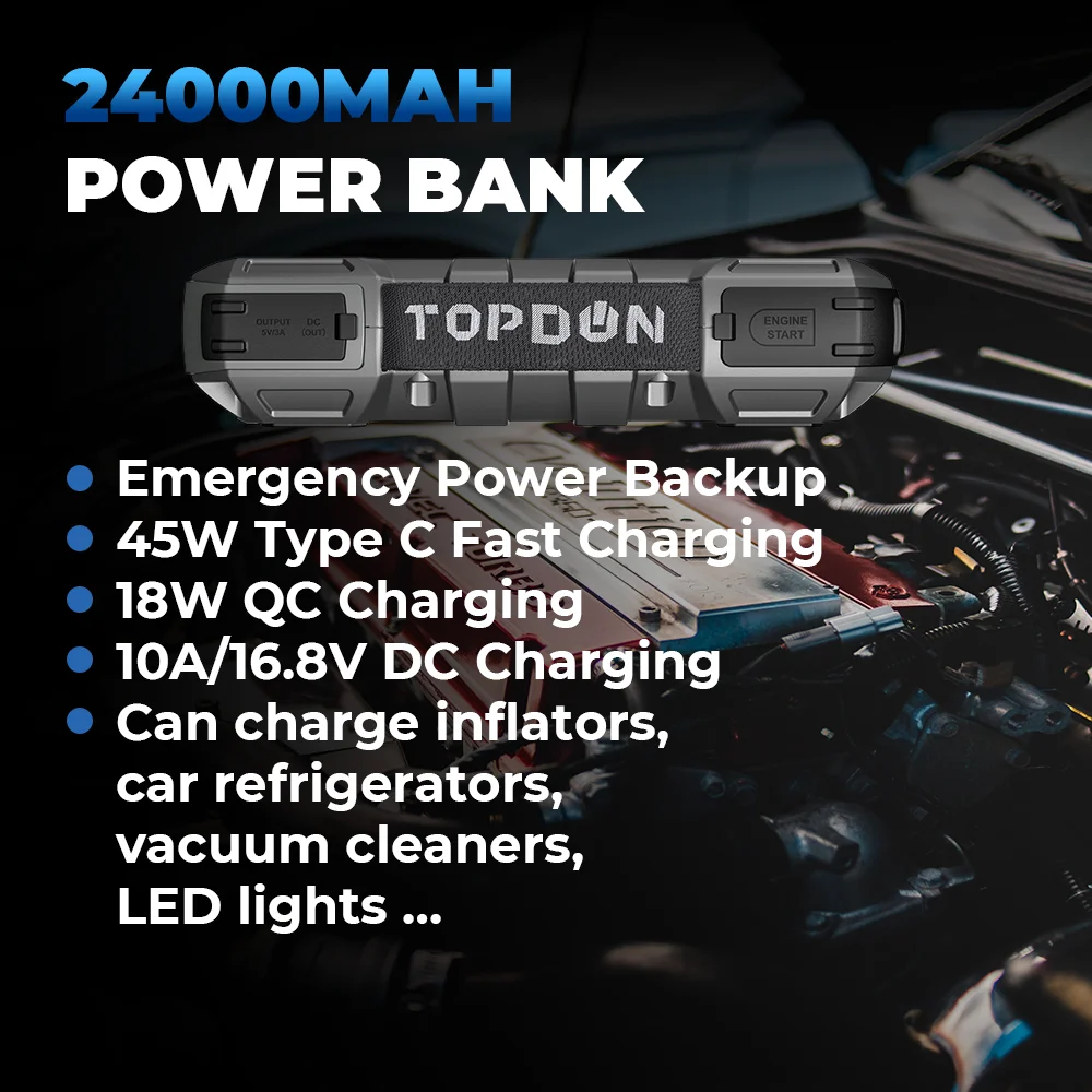 Topdon 3000A Car Jump Starter Power Bank 12V Car Starting Device 24000Mah Battery Jump Start for Car Booster JS3000 images - 6