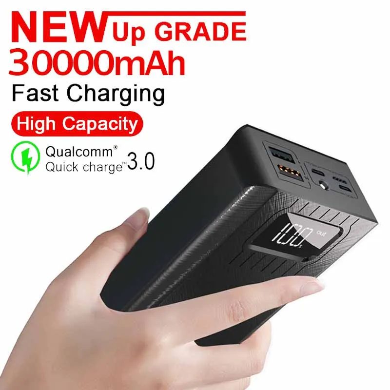 

Внешний аккумулятор 30000 мАч, портативное зарядное устройство со светодиодной подсветкой типа c, внешний аккумулятор PD, двусторонняя Быстрая...