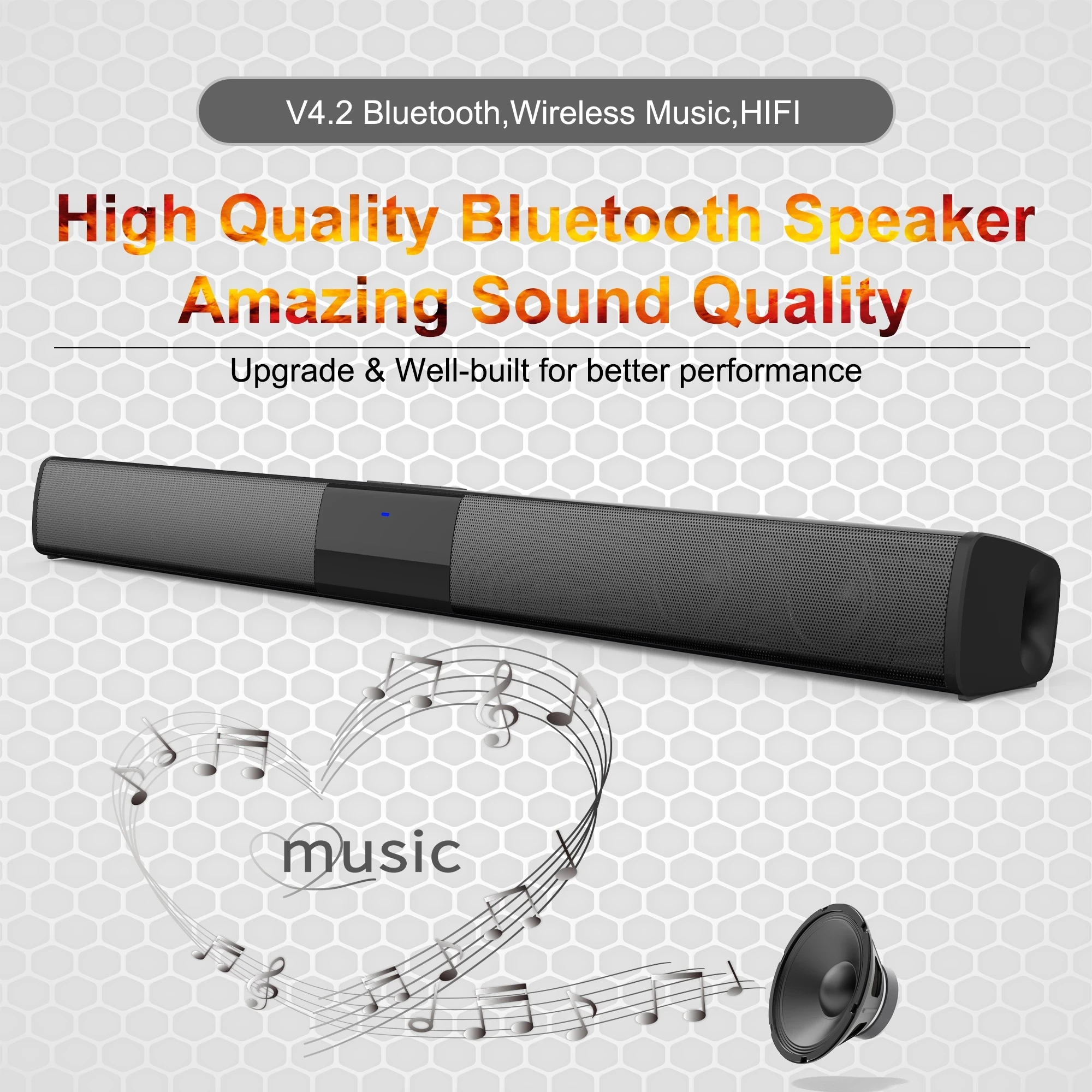 

40W Echo Wall Bluetooth Speaker TV Soundbar Computer Wireless Subwoofer Portable Card Soundbox HiFi Stereo Surround Music Center