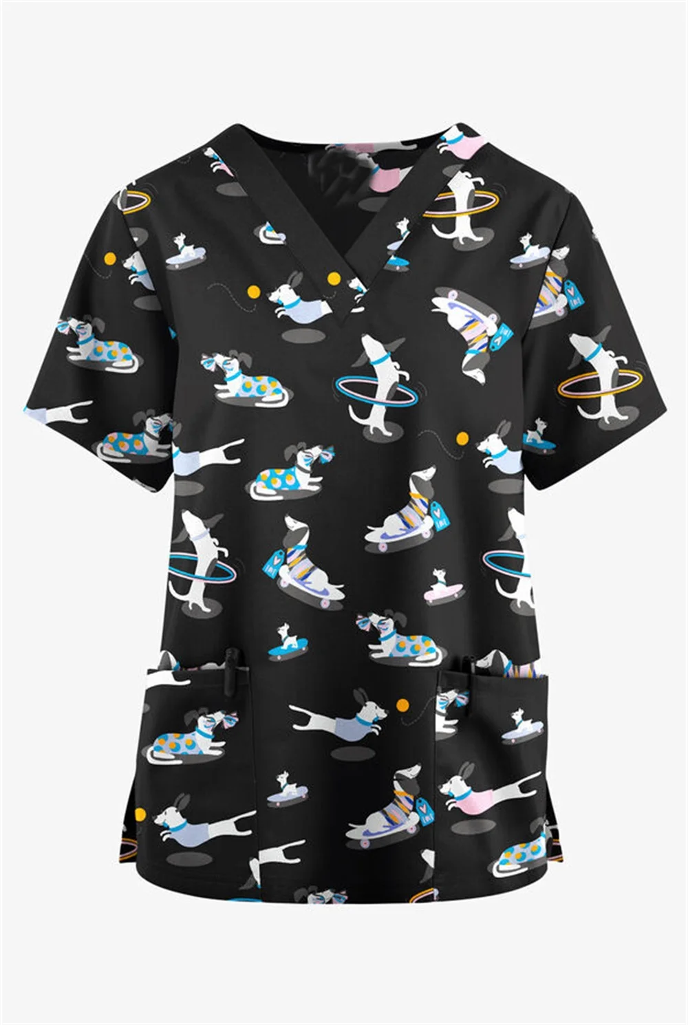 Женский топ с коротким рукавом V-образным вырезом и принтом животных