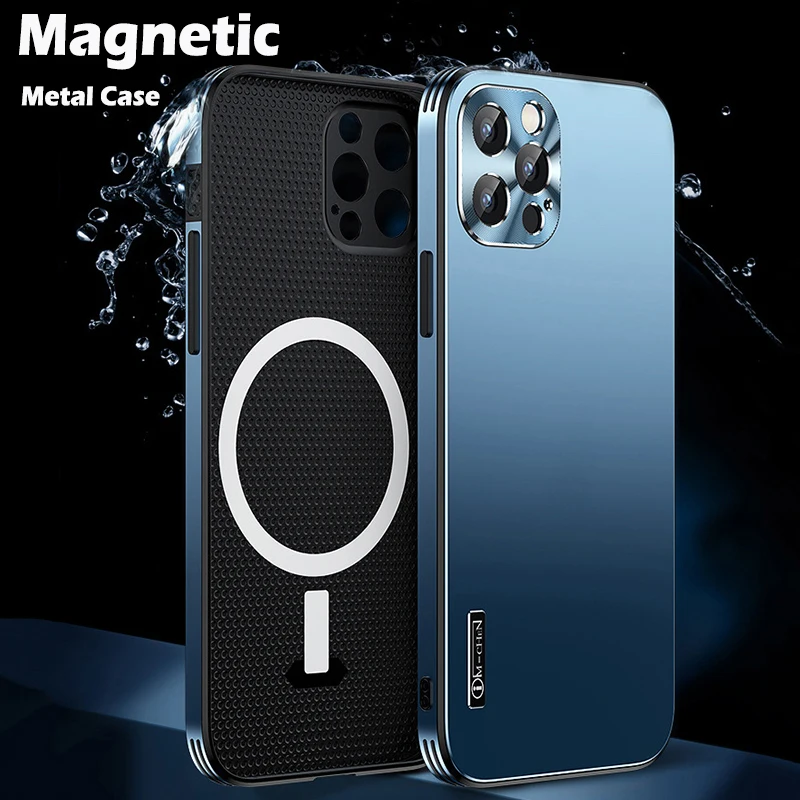 

Magnetic Metal Anti-Drop Phone Case For iPhone 12 Pro Max Cover 12Pro 12 Mini Laser Metal Brushed Lens Anti-Fall Protection Case