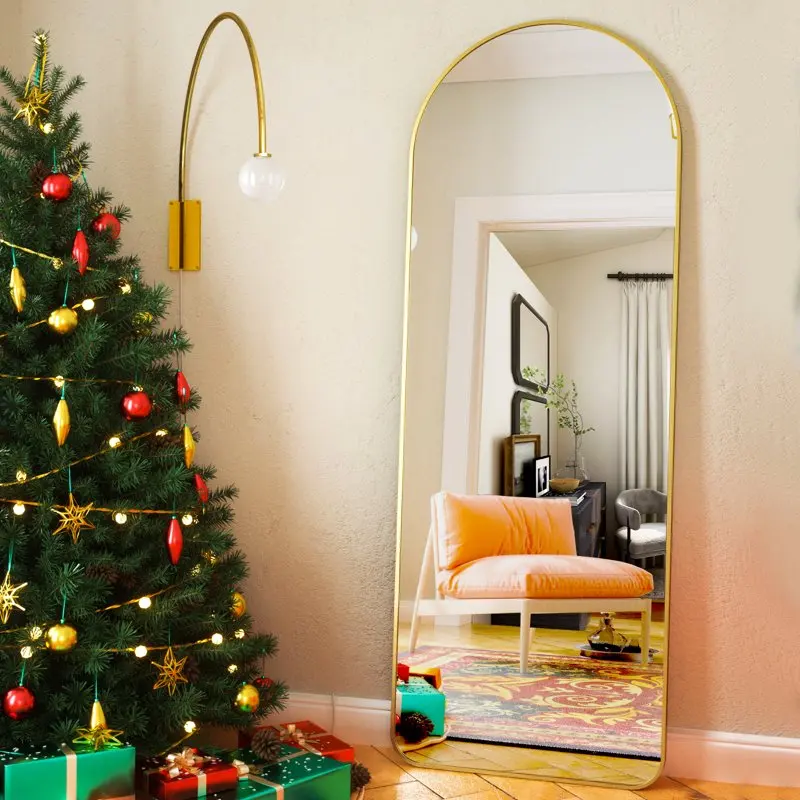 

Hand-Crafted Frame Luxurious Hand-Crafted Gold Frame Full Length Arch-Top Floor Mirror，Ideal for Bedroom or Hallway