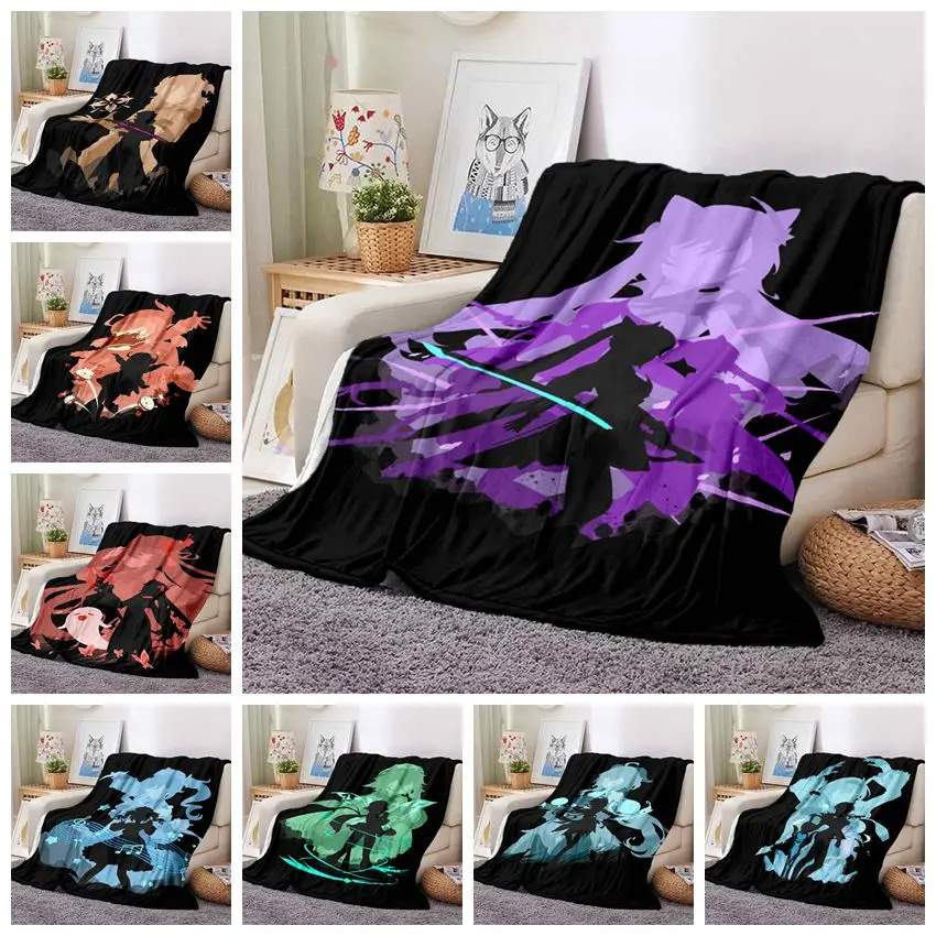 

Playroom Genshin Impact Print Anime Blanket Adults Fashion Bed Thin Quilt Home Office Washable Duvet Casual Kids Flannel Blanket