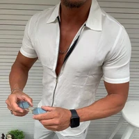 new mens shirts 2022 summer mens fashion simple solid color casual short sleeve lapel zipper shirt cardigan mens clothing