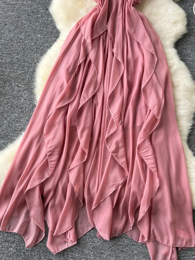 Летнее однотонное милое длинное платье для отпуска женское дизайнерское на