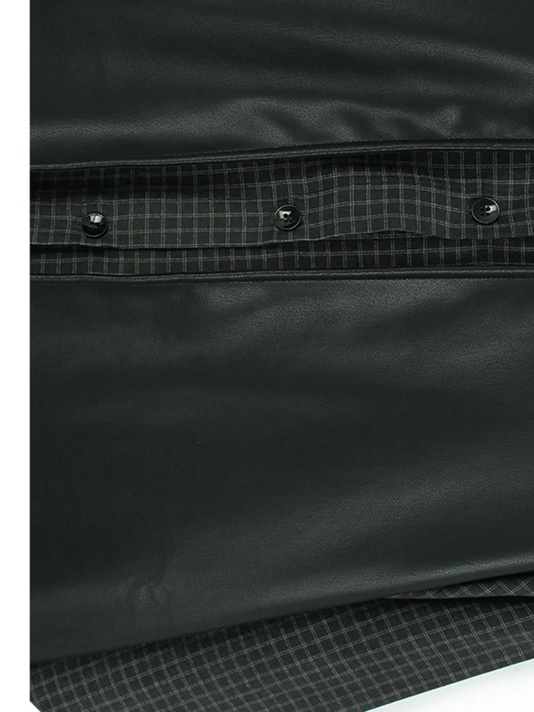[EAM] Женская черная клетчатая повседневная блузка из искусственной кожи большого