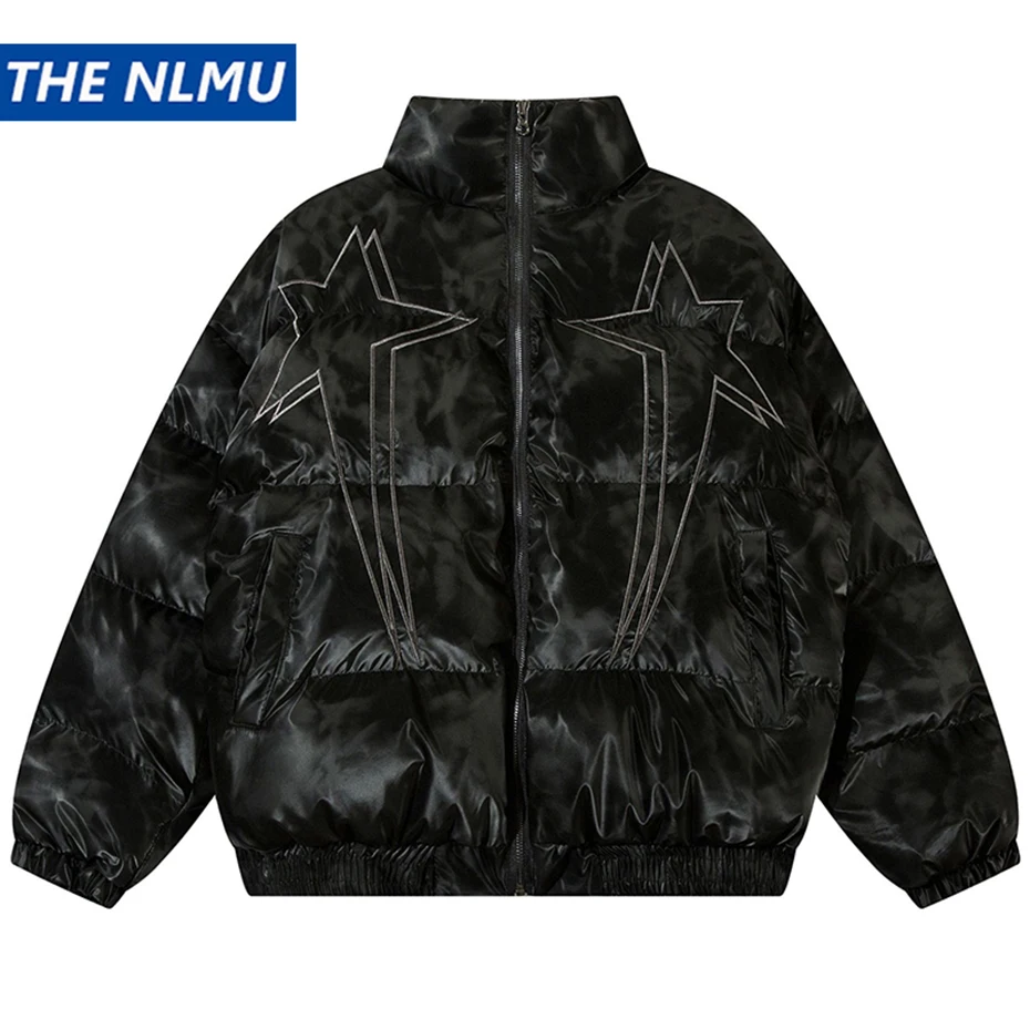 

Уличная одежда в стиле хип-хоп, зимние куртки, мужские парки с подкладкой и вышивкой в виде звезд, пальто в стиле Харадзюку, Повседневная пуховая куртка большого размера, мужская верхняя одежда