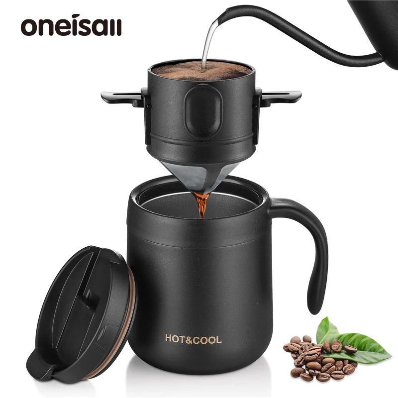 ONEISALL Coffee Filter 304 Stainless Steel Double-layer Drip Coffee Dripper Foldable Tea Infuser Mesh Paperless Portable Holder