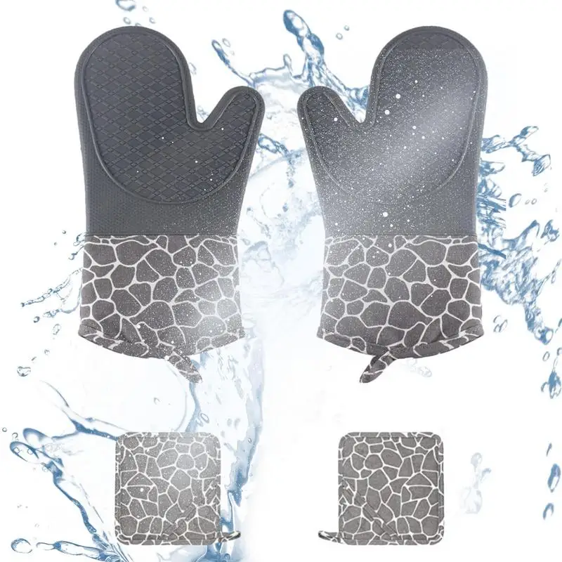 

Oven Mitts And Pot Holders Sets 4-Piece Set Heavy Duty Cooking Gloves Kitchen Counter Safe Trivet Mats Potholders For Kitchen