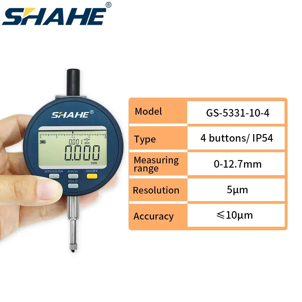 

SHAHE 5μm Resolution High Accuracy Digital Dial Indicator 0-12.7 /25.4/50.8mm Rechargeable Dial Indicator Gauge IP54/IP65