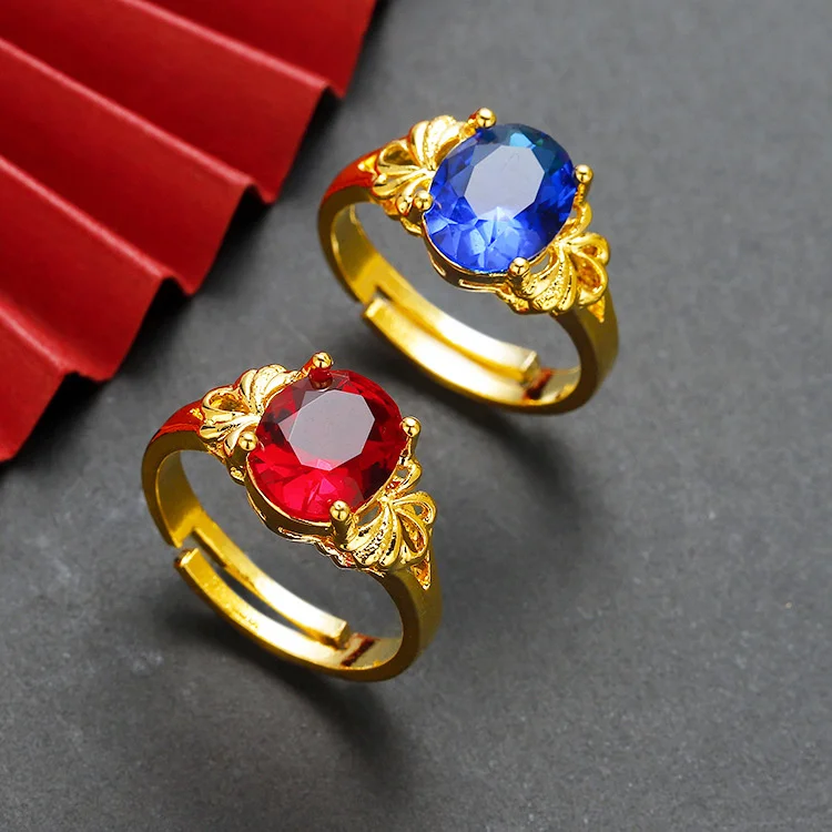 

Luxury Fashion New Ring Red Zircon Brass Gold plated Wedding Jewelry Imitation Gold Jewelry Gift for Girlfriend