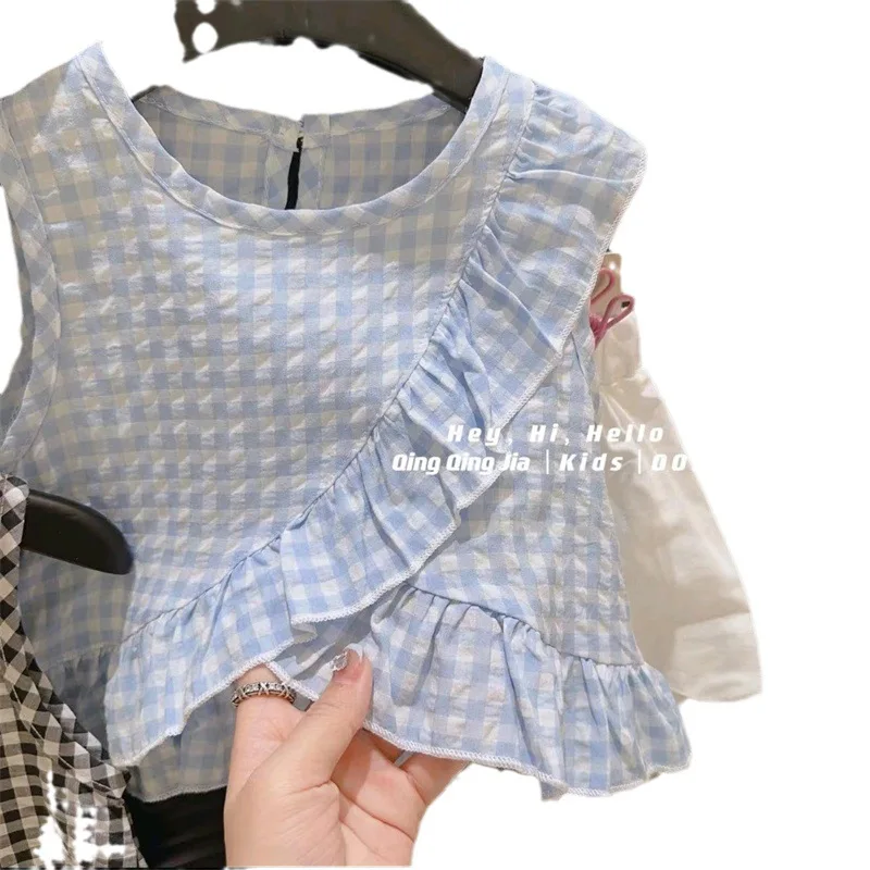 Одежда для девочек insWind летний костюм детский клетчатый Топ без рукавов и шорты