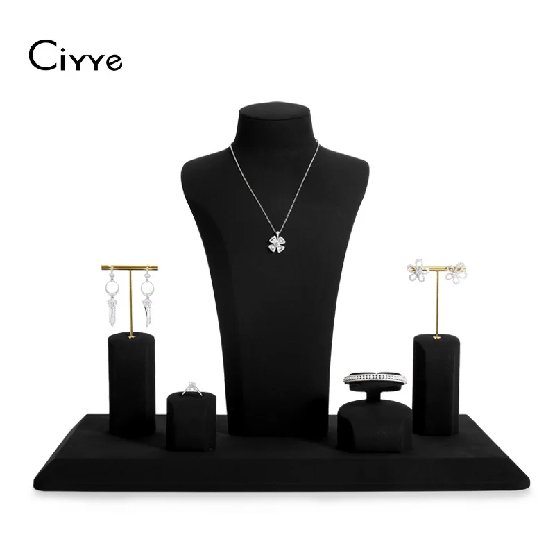 

Ciyye Newly Metal Microfiber Jewelry Display Prop Set Resin Necklace Bust Metal Earrings Display Rack for Shop Cabinet