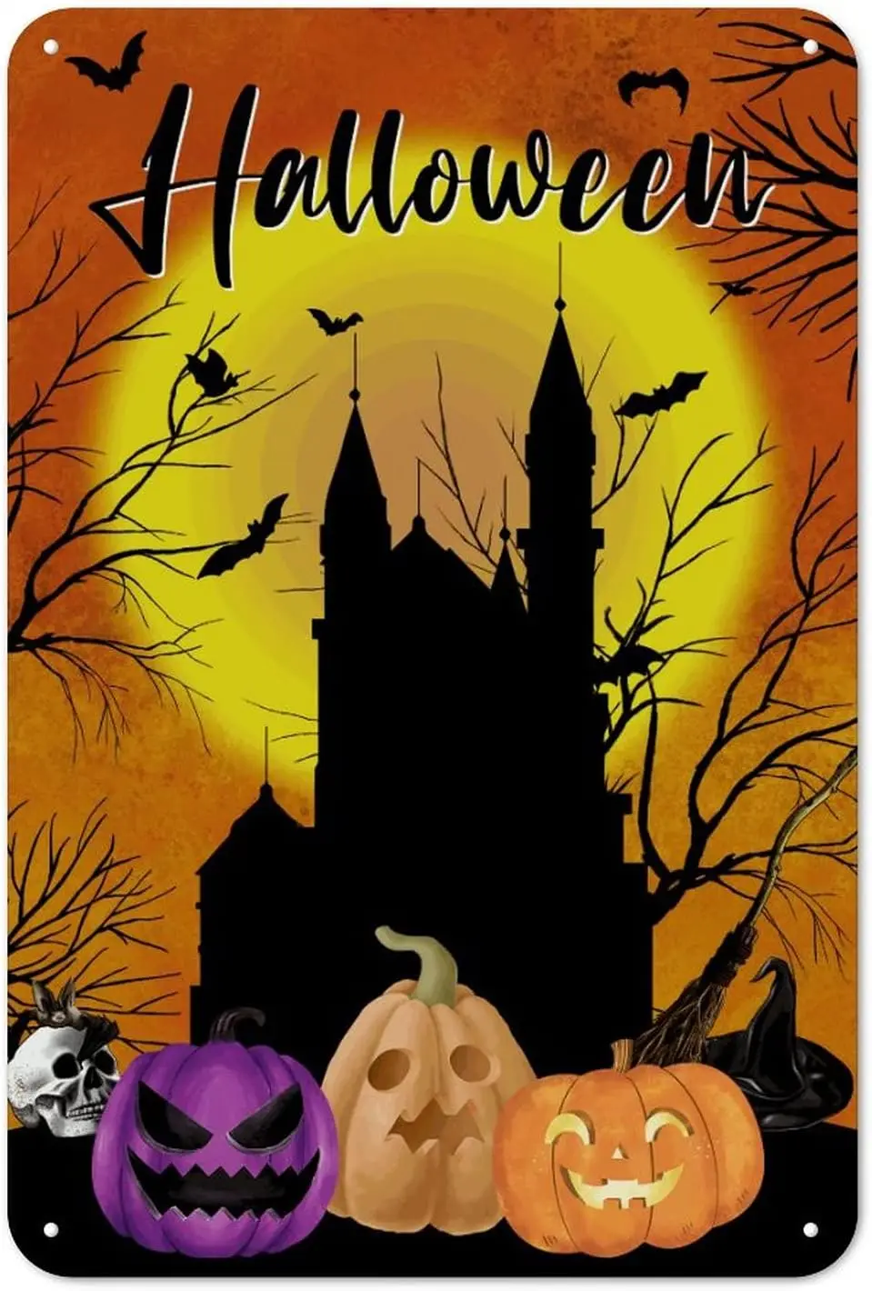 Хэллоуин Pumpkn Cstle Metl Sgn Hlloween Boo Tn 128n Esy Mount Wndproof Modern Wll Плакат Декор для Mn Cve Br Grge C