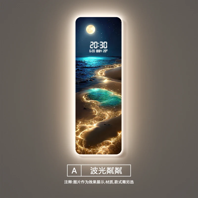 

Волновая живопись, часы для гостиной, цифровой дисплей луны, интеллектуальные электронные часы, украшение для входа, окрашенные светильники