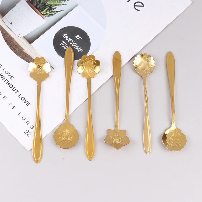 

1PC Coffee Spoon Stainless Steel Spoon Cherry Rose Gold Silver Scoop Christmas Gifts Kitchen Accessories Tableware Decoration