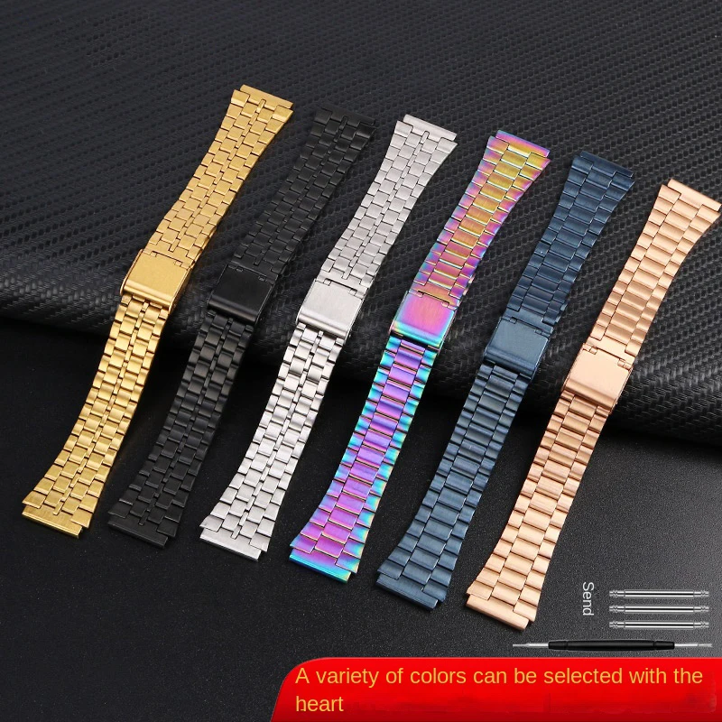 18mm stainless steel strap band for A158/159 A168/169 B650 AQ230 A500W AE1200/1300/1000 WB00H SGW400H F-91W/84 F105/108 bracelet