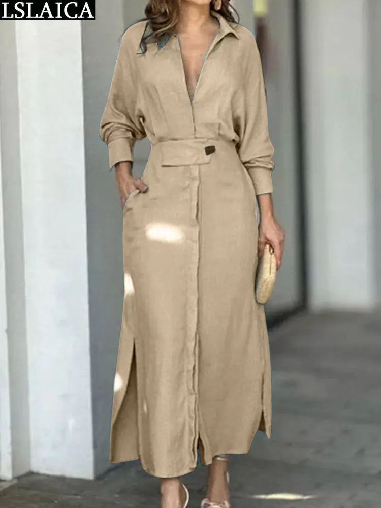 

Fashion Dress for Women Luxury Elegant Solid Color Evening Dresses 2023 Party Slip Pockets Chic Promotion Long Sleeve Clothes