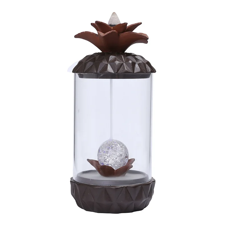 

Purple Sand Windproof Hood Backflow Incense Burner Creative Pineapple LED Lamp Smoke Dust Backflow Incense Burner Incense Burner