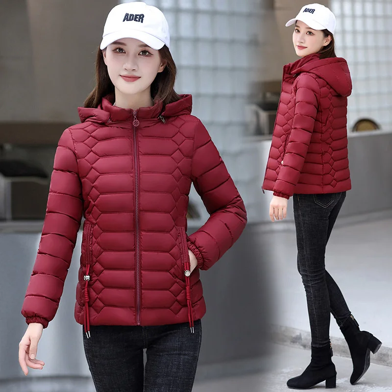 Autumn and Winter 2022 New Cotton Clothes Women's Short Lightweight Cotton Clothes Hooded Versatile Slim Cotton Jacket Removable