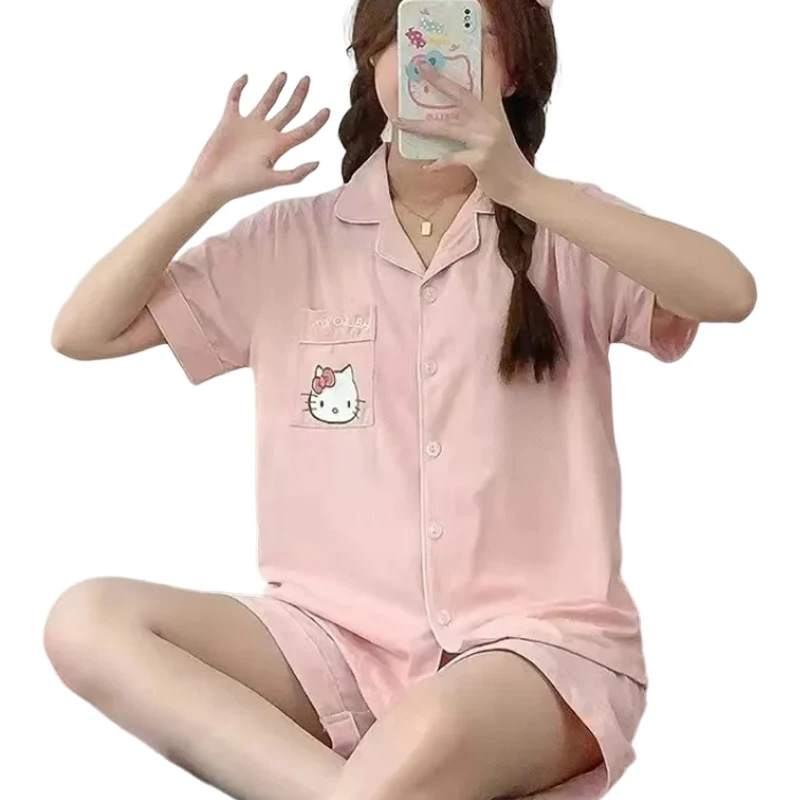 

Sanrio Kawaii Hello Kitty пижамы понравико мультфильм милый Печатный Спортивный костюм студент Ins удобный аниме короткий рукав костюм подарок