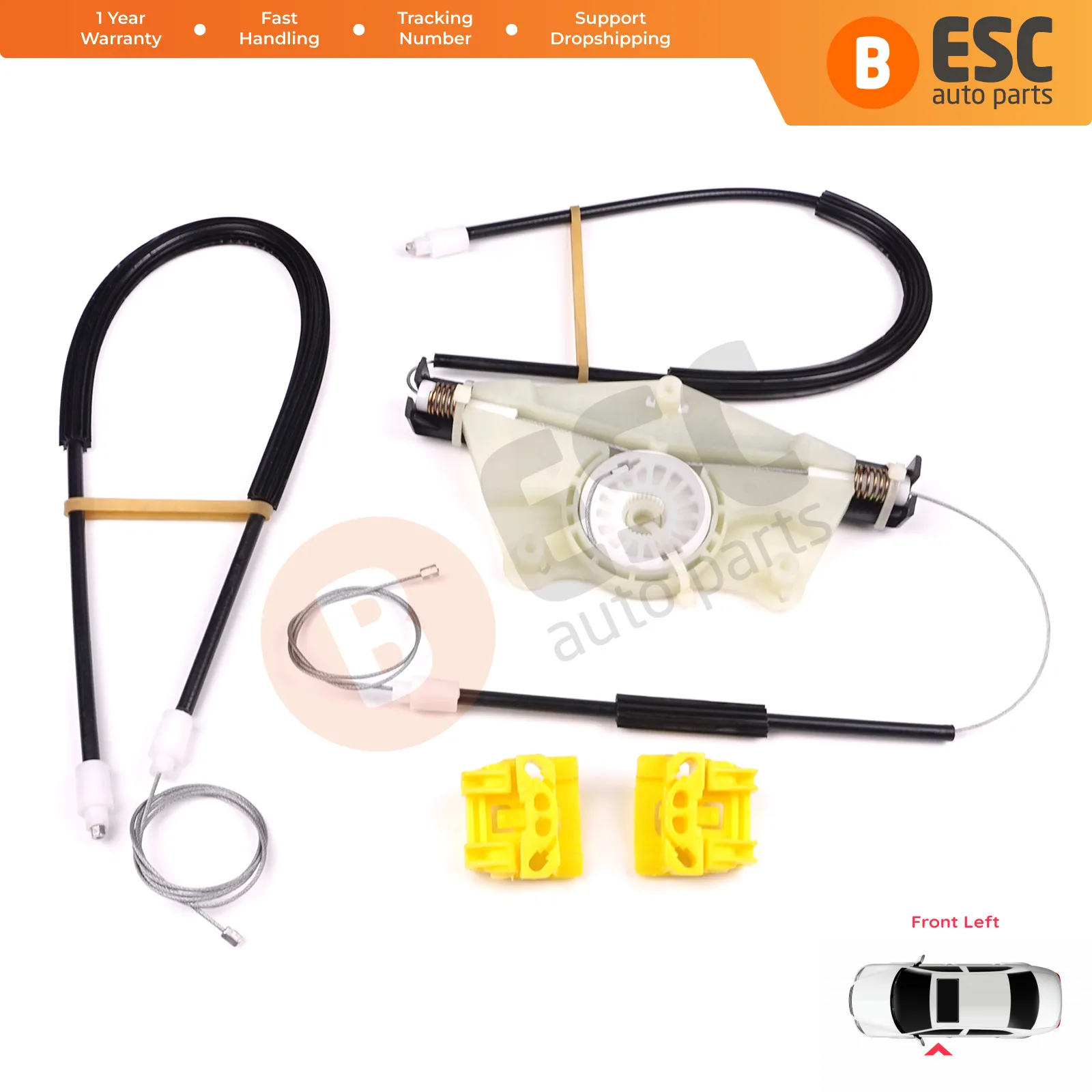 

ESC Auto Parts EWR534 Window Regulator Repair Kit Front Left Door for VW Golf MK4 Coupe 1997-2006 with Wheel House
