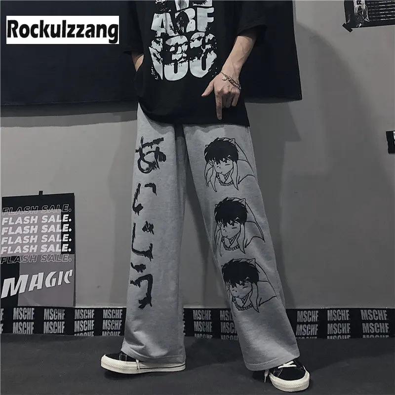 

Брюки Rockulzzang с эластичной талией для мужчин и женщин, уличные штаны с принтом японских персонажей аниме в стиле Харадзюку, уличная одежда в с...