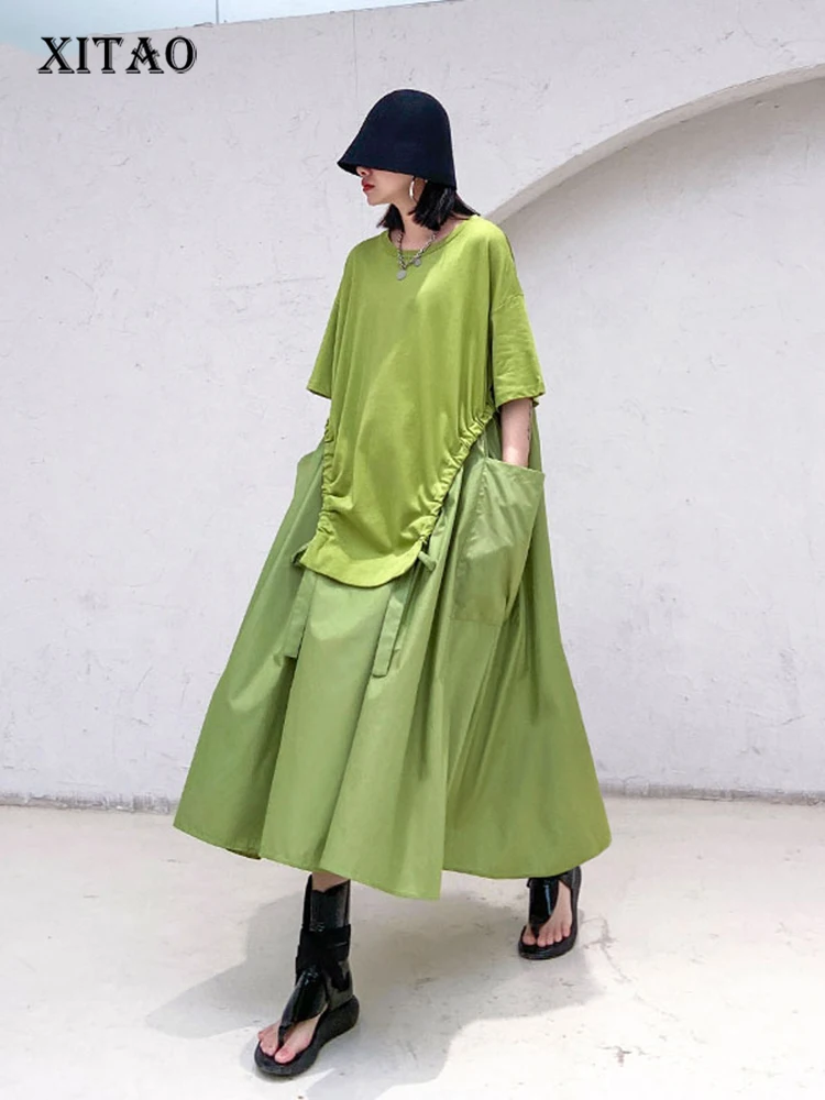 

XITAO French Style Vintage Dress Women Trend Splice Long Dresses Trend Wild Oversized Women Clothes 2020 DMY4245