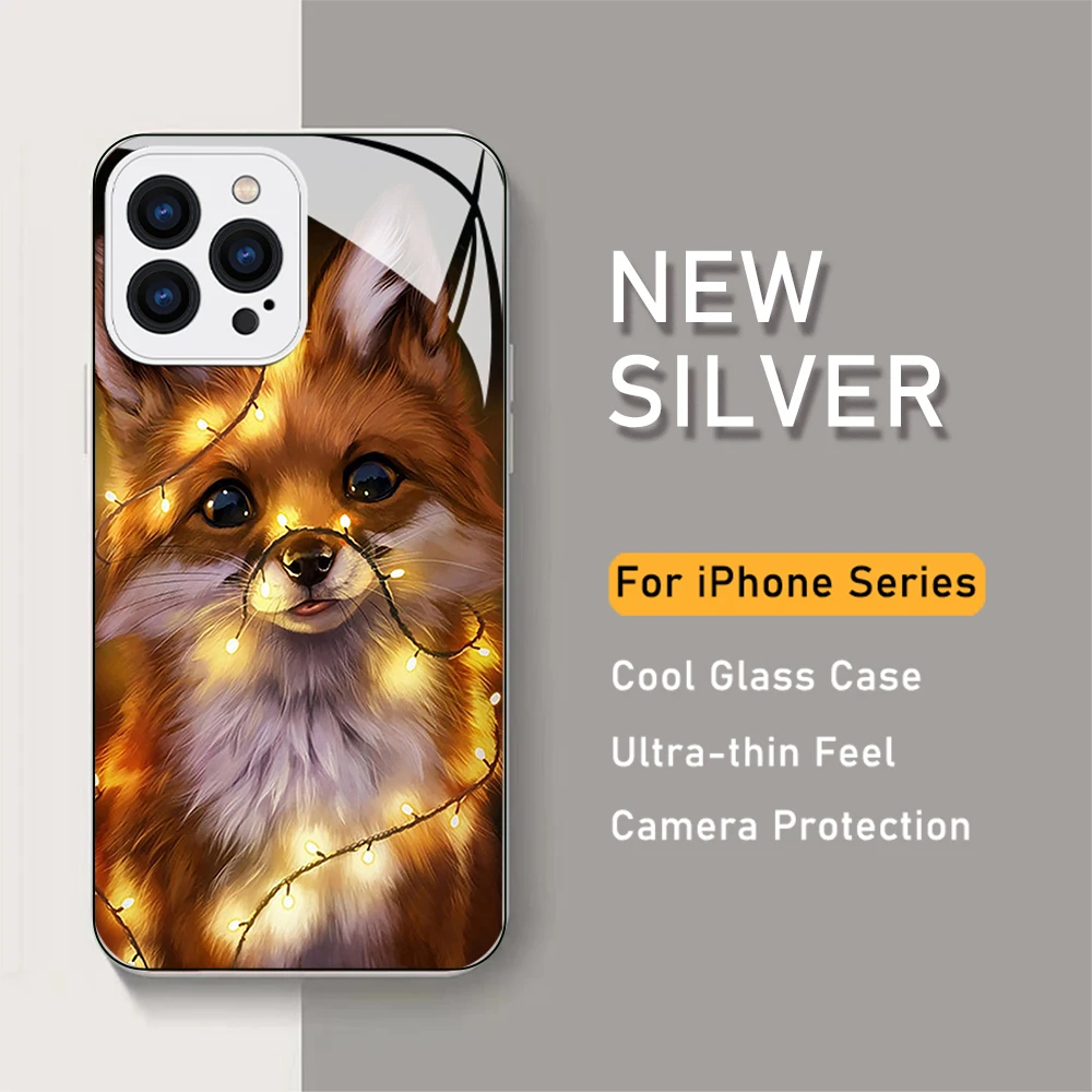 

Anime fox funny foxs lovely Metallic-Color Phone Case For iPhone 14 13 12 Mini 11 Pro Max X XS XR 7 8 Plus Glass Hard Cover