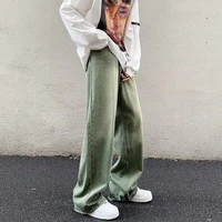 green baggy jeans men fashion retro casual wide leg jeans mens japanese streetwear hip hop loose straight denim trousers men