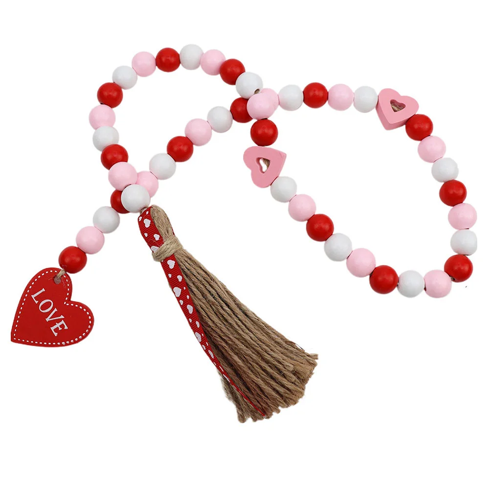 

1Pc Valentine's Day Wooden Beads String Christmas Tree Ornament Garland Heart Wooden Beads Hanging Garland