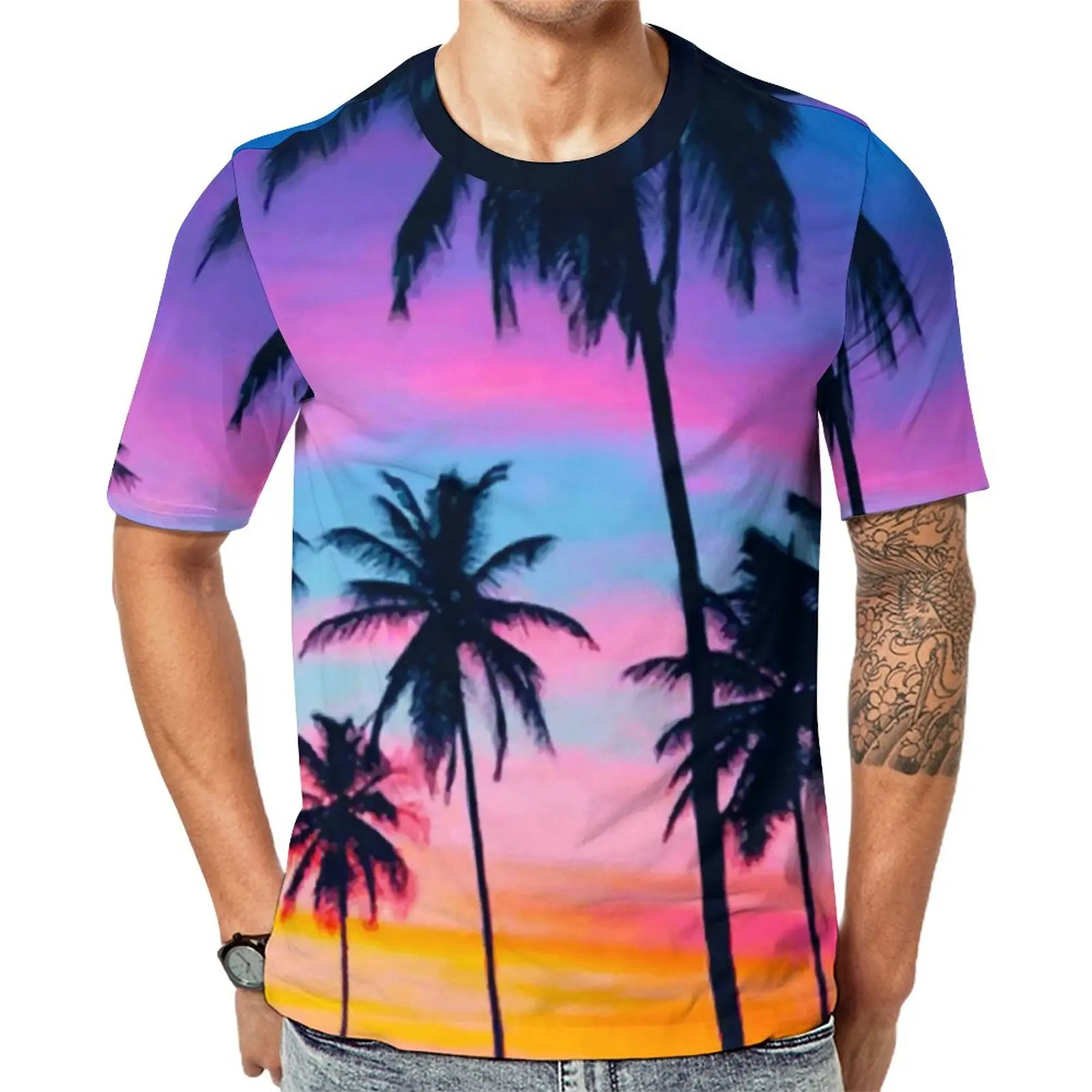 

Miami Sunset T Shirt Palm Trees Print Harajuku T Shirts Mens Casual Tshirt Summer Short Sleeves Custom Tops Plus Size 6XL