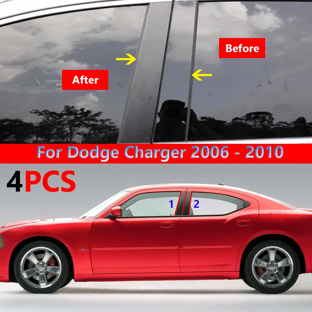 

New Arrival 4Pcs Polished Pillar Posts Fit For Dodge Charger 2006-2010 Window Trim Cover BC Column Sticker Chromium Styling