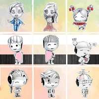 2022 new cute cartoon boy and girl holding pink love fashion beads fit original brand charms silver color bracelet diy jewelry