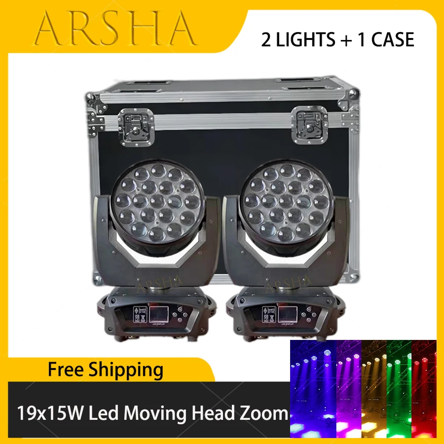 

2 PCS LED Beam Wash 19x15W RGBW Zoom Lighting With Flight Case For DJ Disco Party Bar Wedding Concert New Stage Lighting