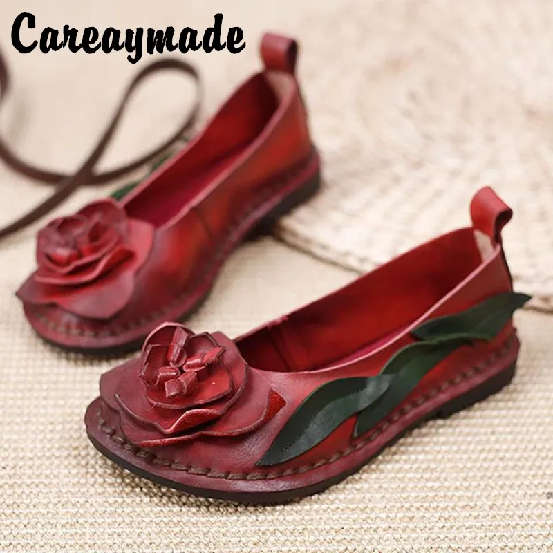 

Careaymade-Genuine Leather Retro literature art series women's shoes,mother's shoes,soft sole casual single shoes Ladies shoes