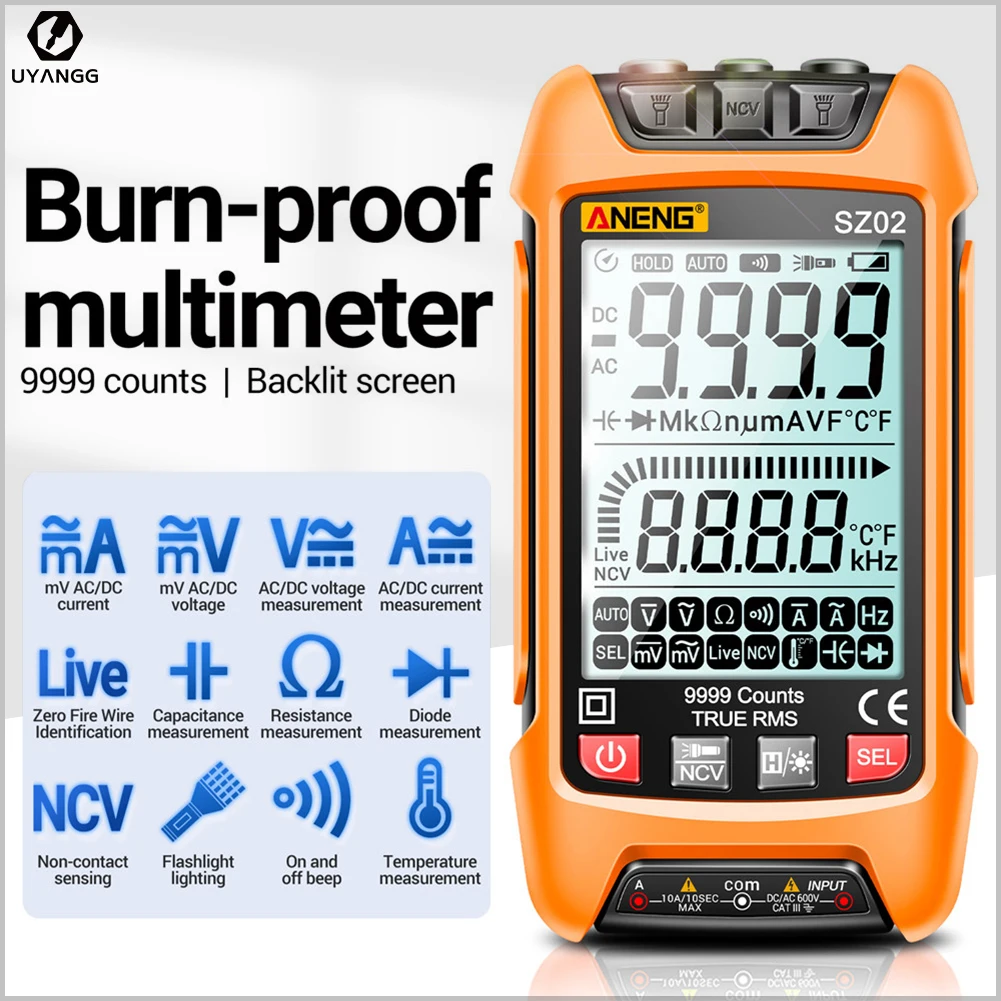 

Smart Digital Multimeter True RMS Auto Electrical Capacitance Meter Temp Resistance Transistor Testers Electrician Tool