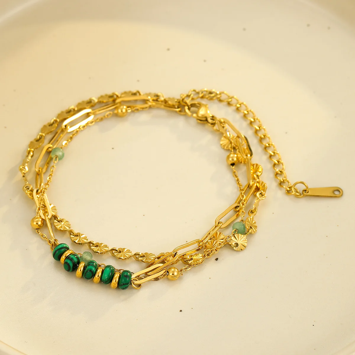 Многослойный винтажный браслет из нержавеющей стали для женщин малахитовый