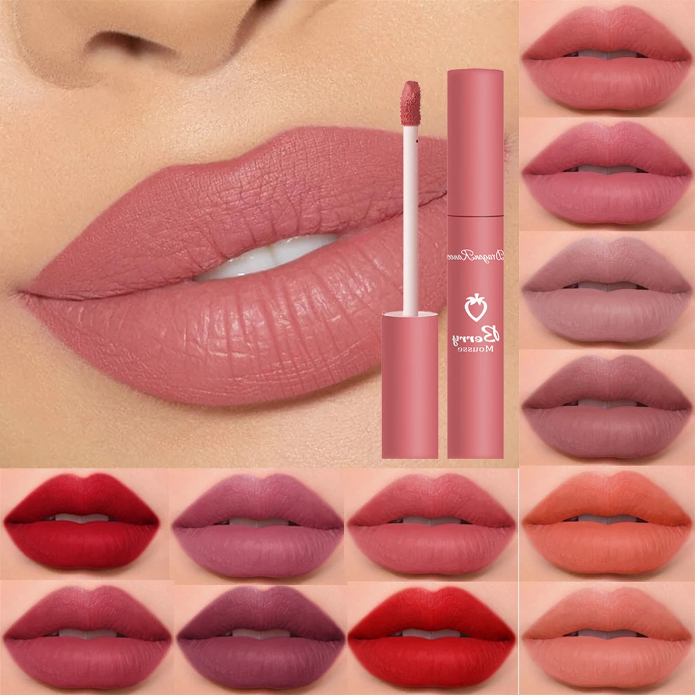 

HEALLOR Liquid Lipstick Matte Strawberry Lip Gloss Cosmetic Waterproof Lip Glaze Non-stick Cup Long Lasting Lip Tint Lip Makeup