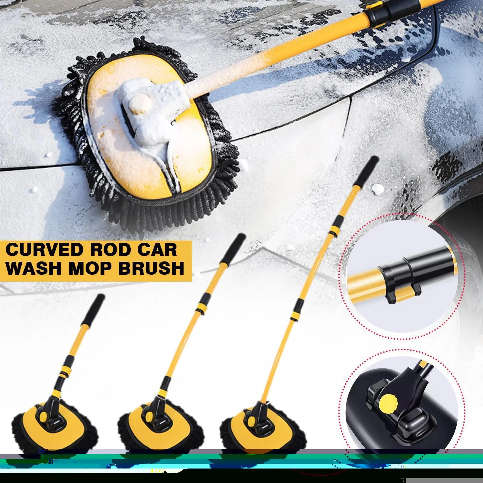 

Car Wash Brush Adjustable Telescoping Long Handle Cleaning Cleaning Bend Car Broom Brush Chenille Auto 15° Accessories Mop T7e2