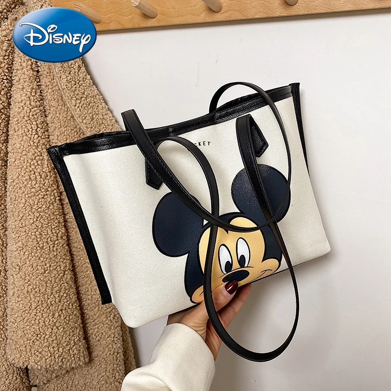 

Disney 2022 New Mickey Luxury Canvas Large Capacity Ladies Handbag Luxury Brand Ladies Shoulder Bag Cartoon Cute Tote Bag