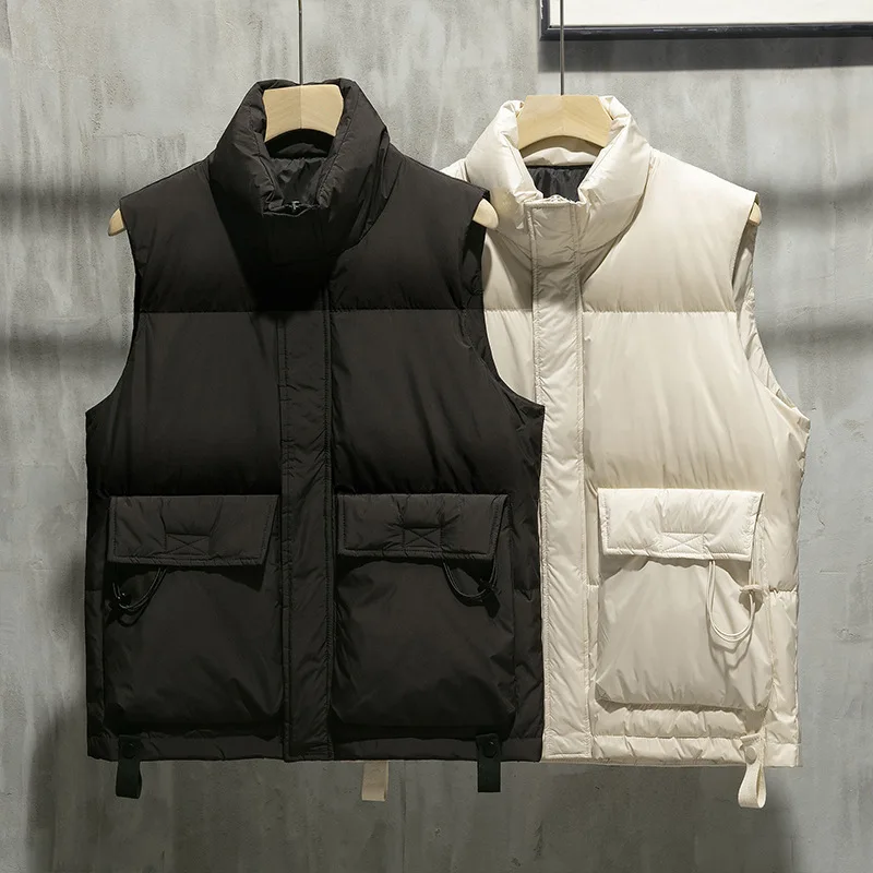 

Mens Waistcoat Winter Fashion Casual Cotton Padded Vest Oversize Thick Puffy Warm Sleeveless Zip Up Khaki Jackets 3xl 4xl