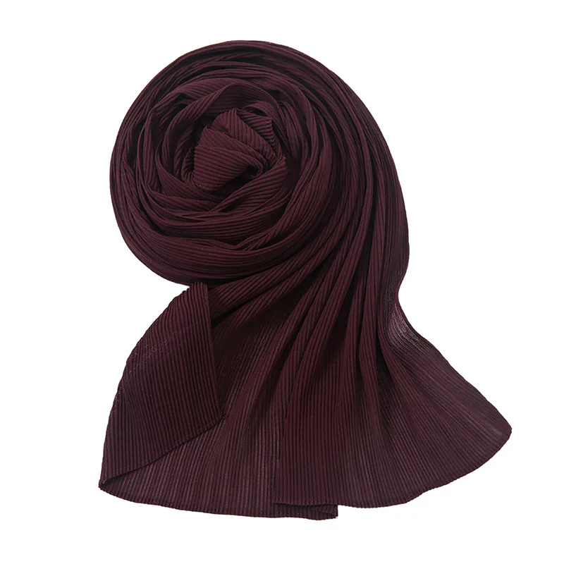 Pleated Chiffon Hijabs for Woman Wrinkle Scarf Solid Shawls Plain Muslim Headband Wraps Big Size Crinkle Turbans Long Stoles