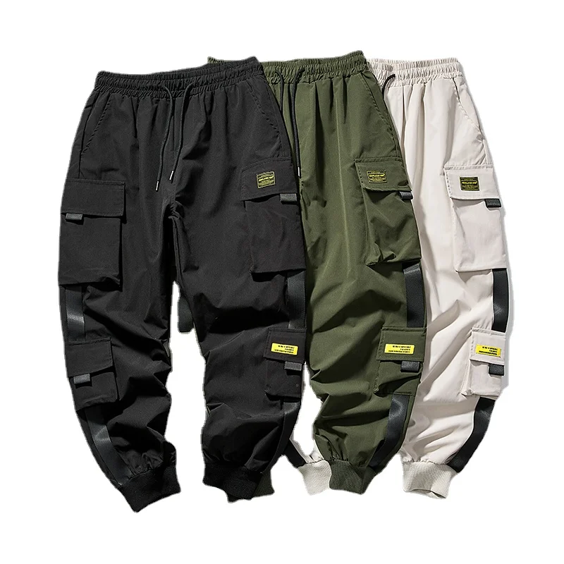 New Joggers Cargo Pants for Men Casual Hip Hop Pocket Male Trousers Sweatpants Streetwear Ribbons Techwear Pants Casual Pants