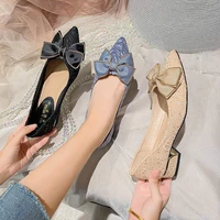 luxury brand heel shoes women pumps 2022 new fashion butterfly knot square heel pointed toe plus size 41 lady shoes women