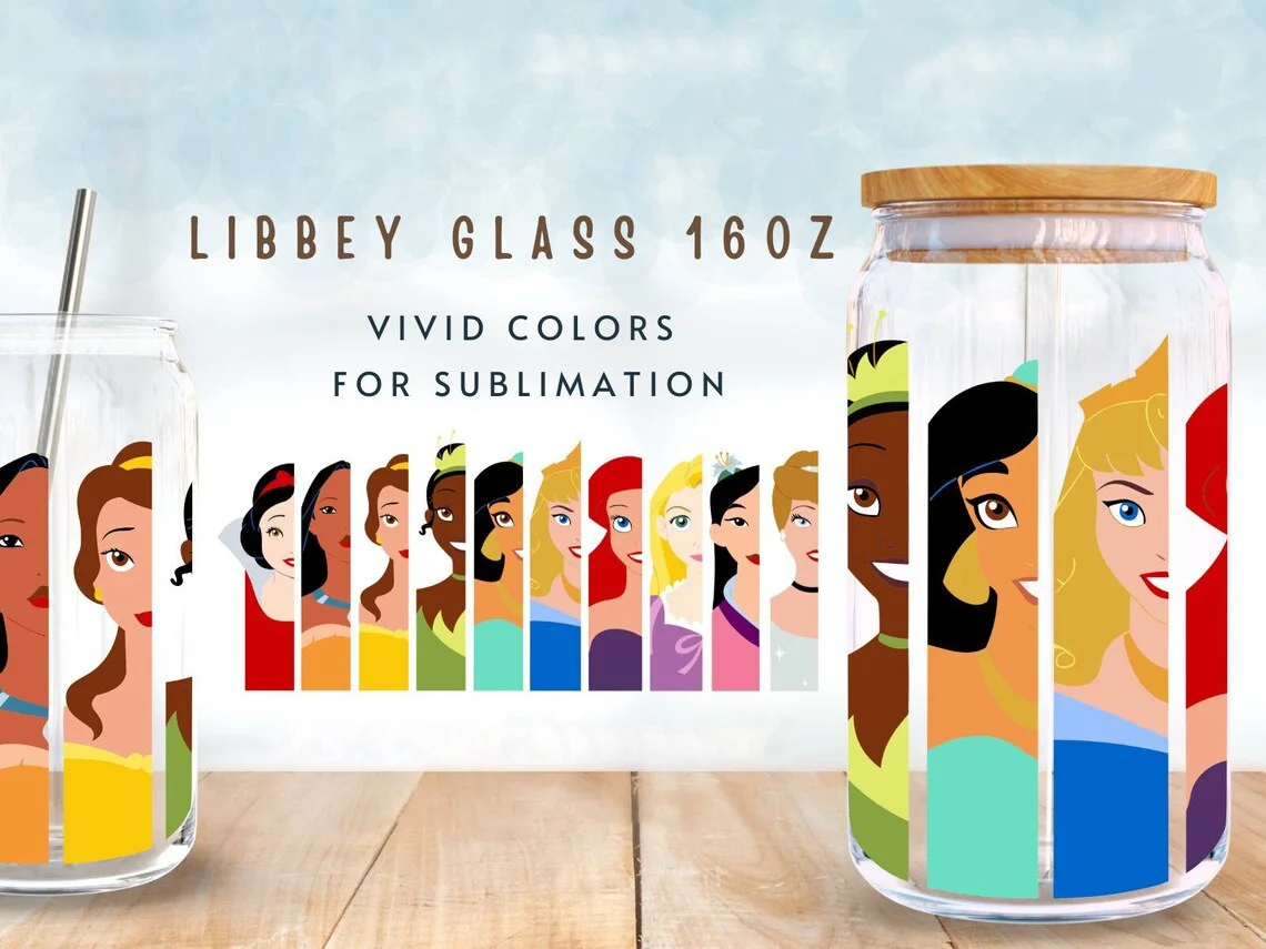 

Princess Disney UV DTF Cup Wrap for 16Oz Libbey Glass Can DIY Transfer Sticker