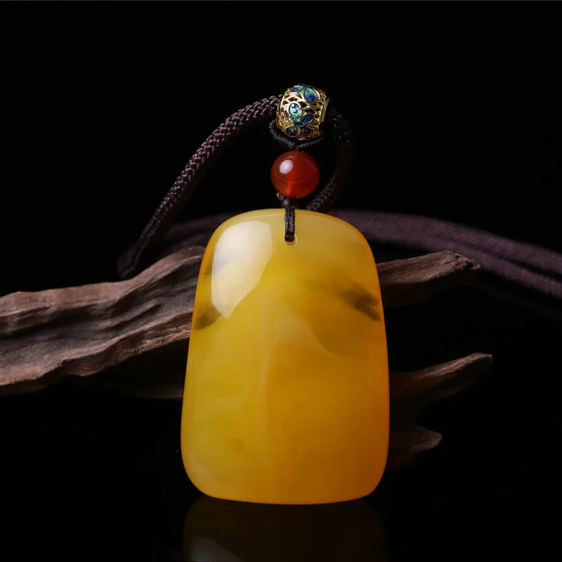 

Beeswax Pendant Long Water Drop Light Honey Necklace Amber Pendant Safe Brand Sweater Chain National Style Retro