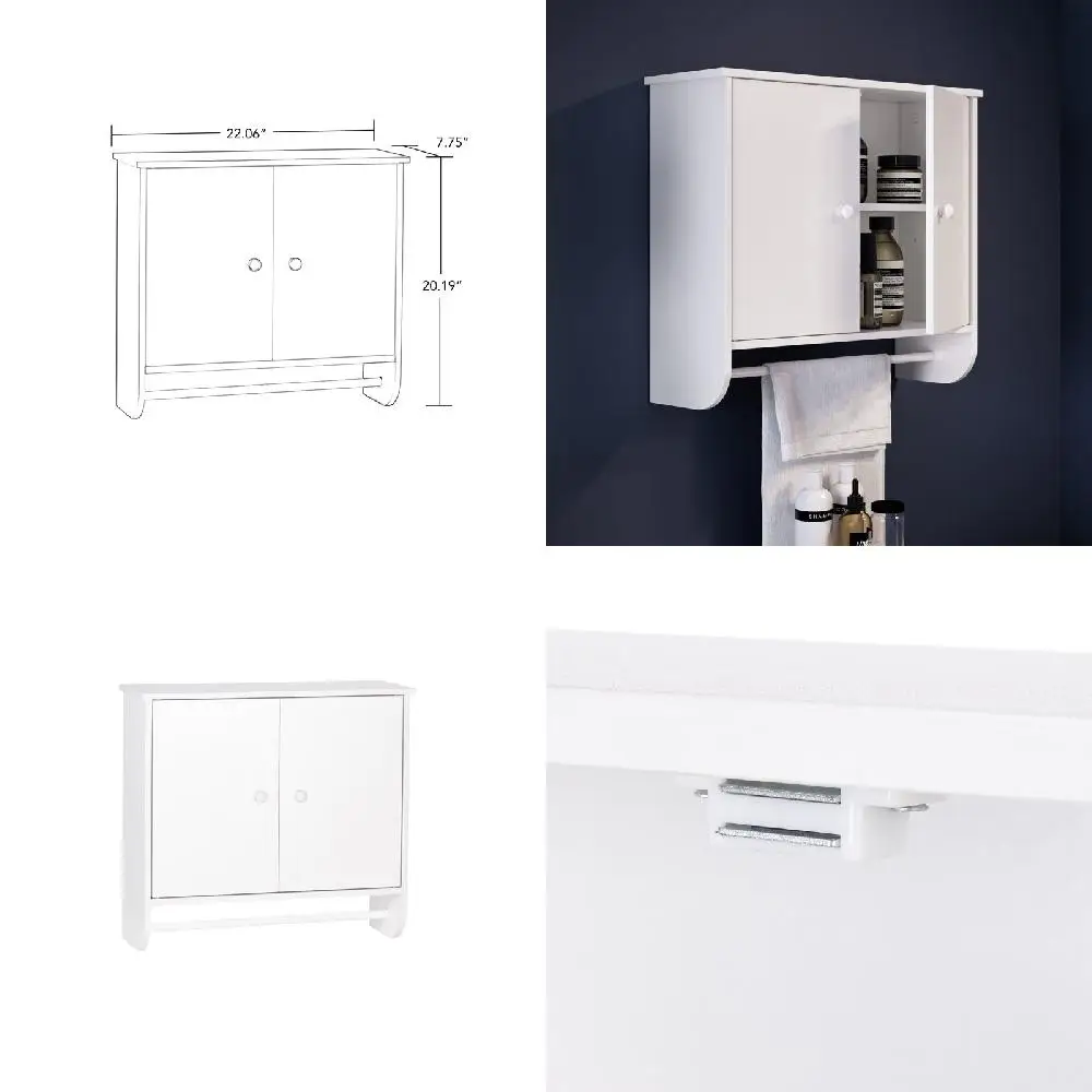 

"Attractive, Modern White Two-Door Wall Storage Cabinet with Towel Bar, 2 Shelves - Perfect for a Stylish Bathroom & Beyond!"