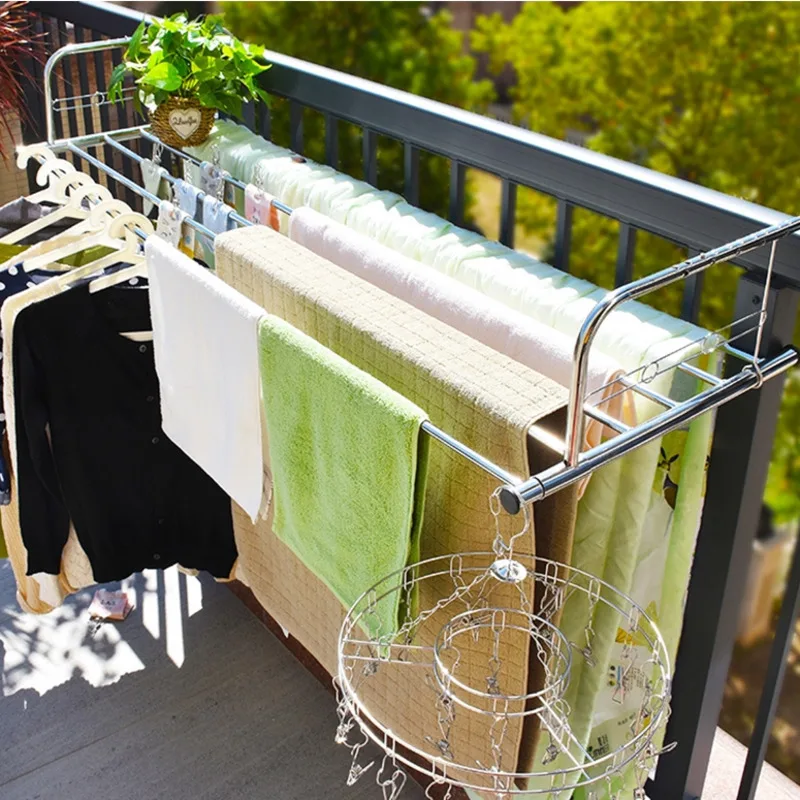 Stainless Steel Window Railing Drying Rack Household Drying Shoes Folding Cloth Hanger Movable Drying Rack